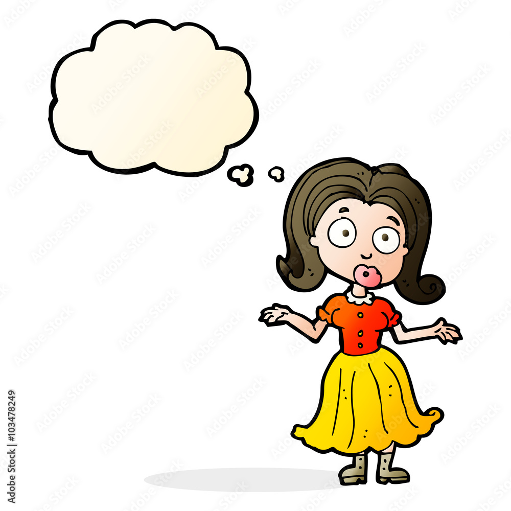 cartoon confused girl with thought bubble cartoon confused girl with thought bubble