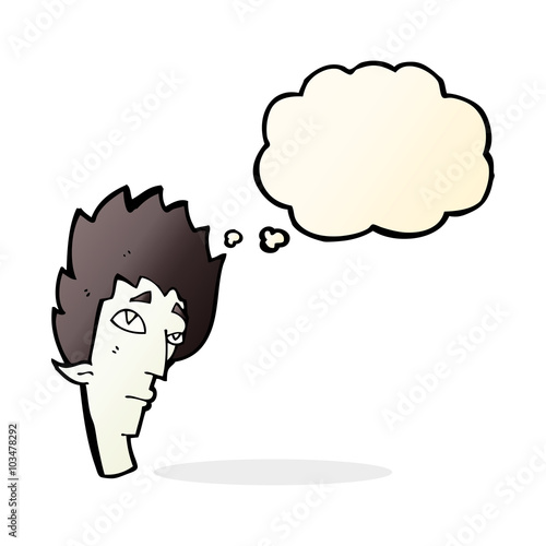 cartoon vampire head with thought bubble