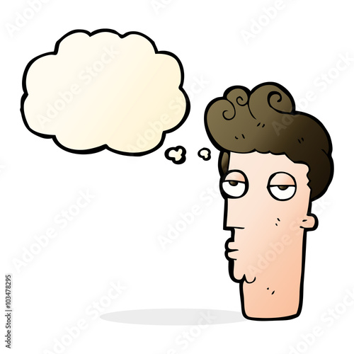 cartoon bored man's face with thought bubble