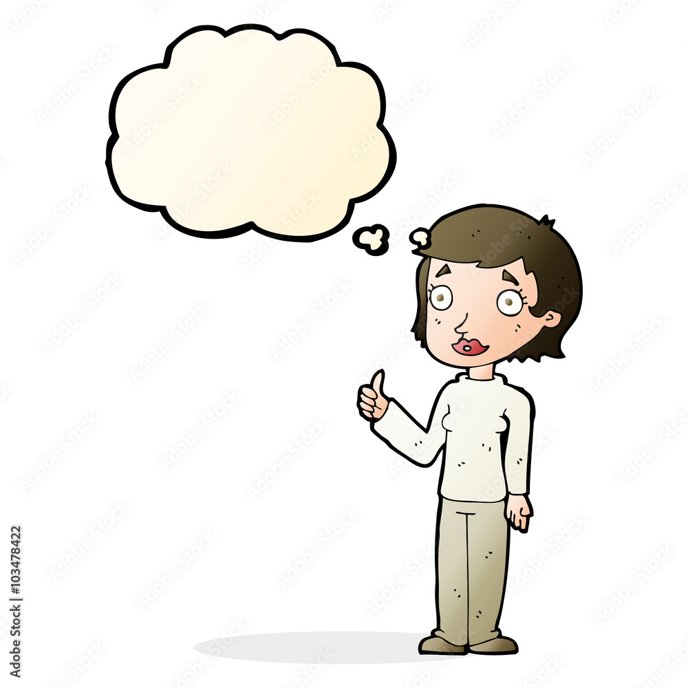 cartoon woman giving thumbs up symbol with thought bubble cartoon woman giving thumbs up symbol with thought bubble