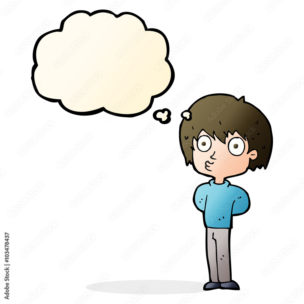 cartoon impressed boy with thought bubble cartoon impressed boy with thought bubble