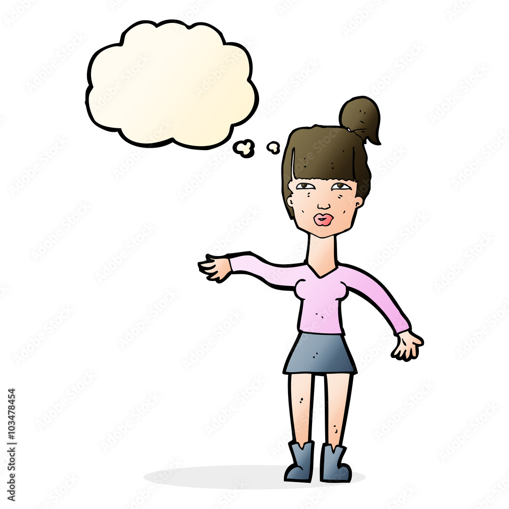 cartoon woman making dismissive gesture with thought bubble cartoon woman making dismissive gesture with thought bubble