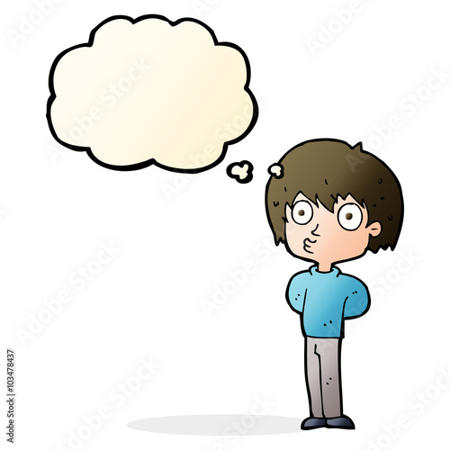 cartoon impressed boy with thought bubble