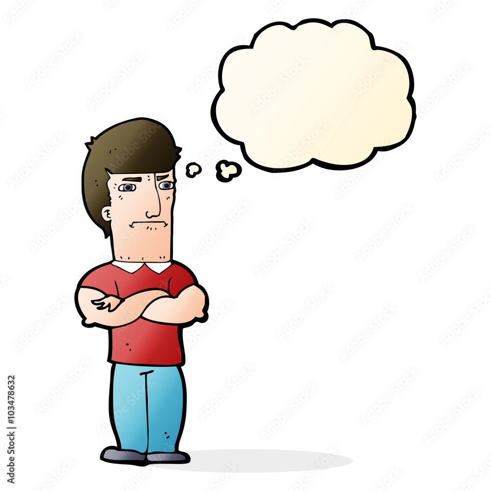 Fototapeta premium cartoon annoyed man with folded arms with thought bubble