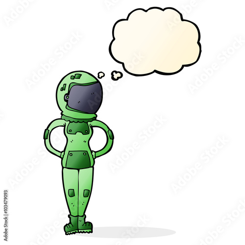 cartoon female astronaut with thought bubble
