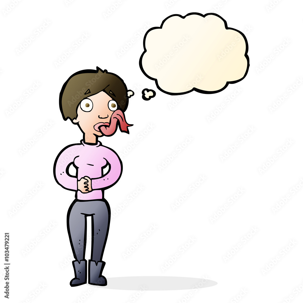 cartoon woman with snake tongue with thought bubble cartoon woman with snake tongue with thought bubble