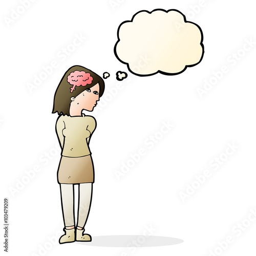 cartoon brainy woman with thought bubble