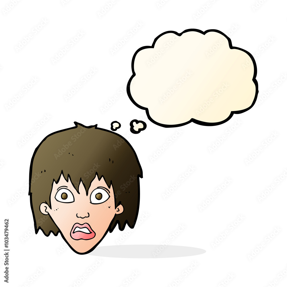 cartoon frightened woman with thought bubble cartoon frightened woman with thought bubble