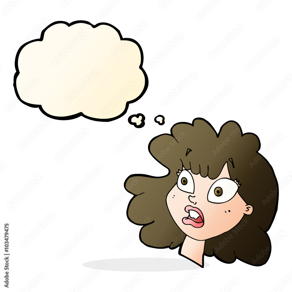 cartoon shocked female face with thought bubble cartoon shocked female face with thought bubble