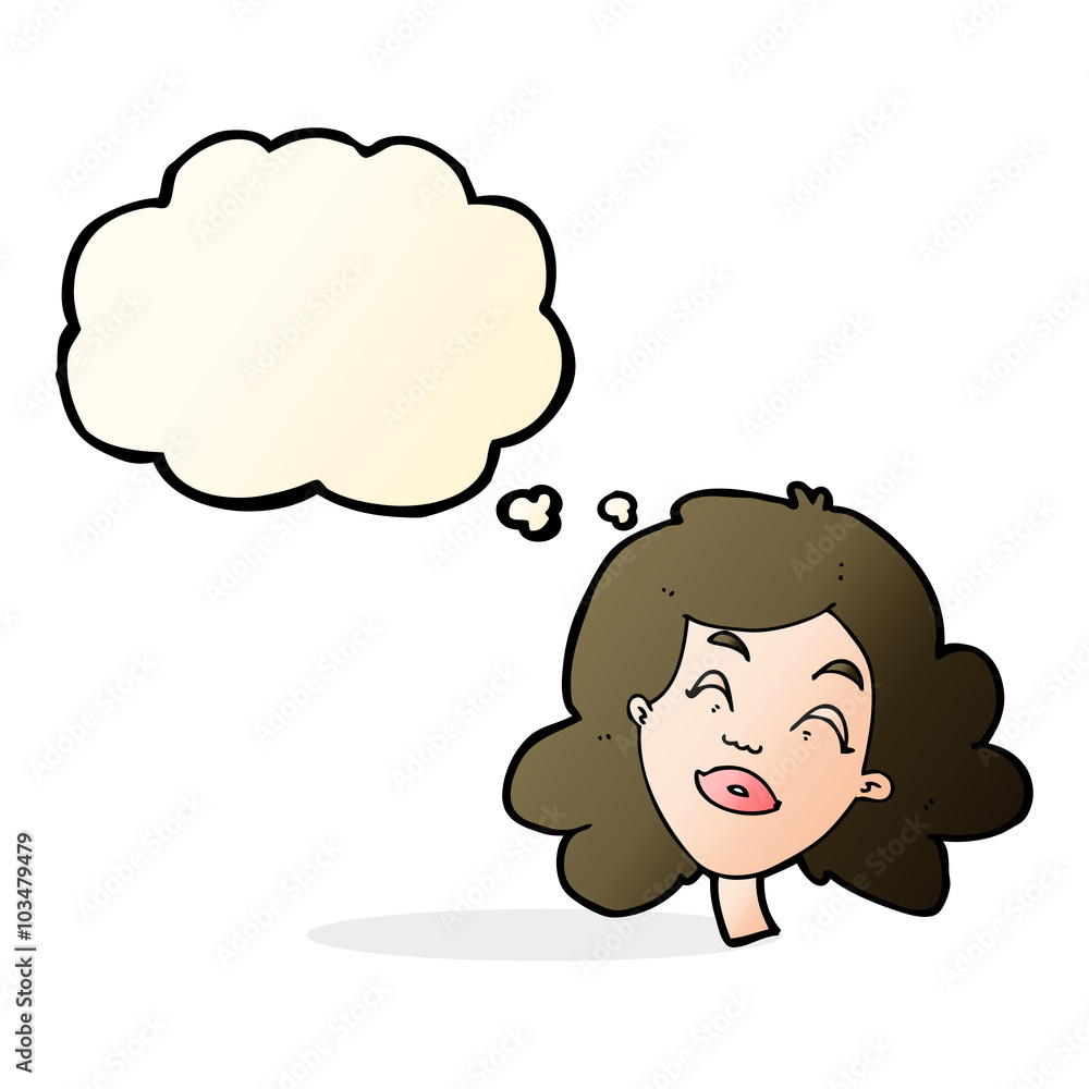 cartoon happy female face with thought bubble cartoon happy female face with thought bubble