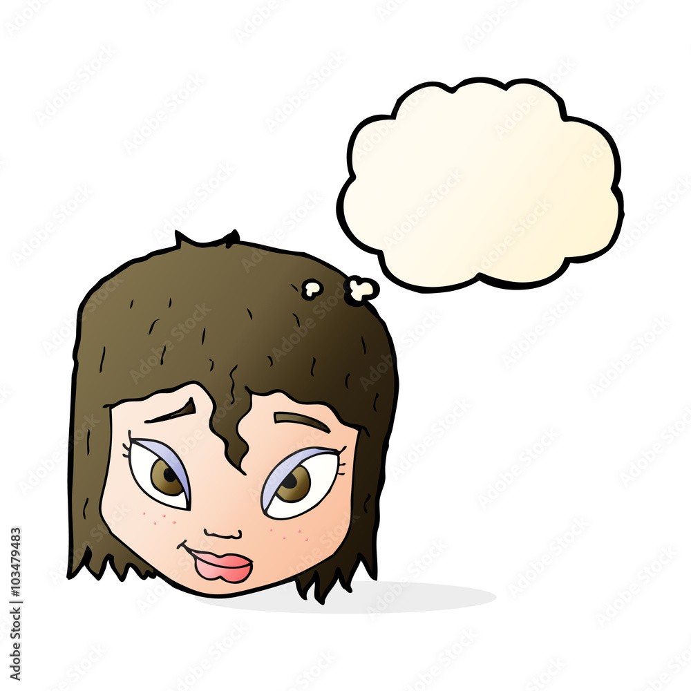 cartoon female face with thought bubble cartoon female face with thought bubble
