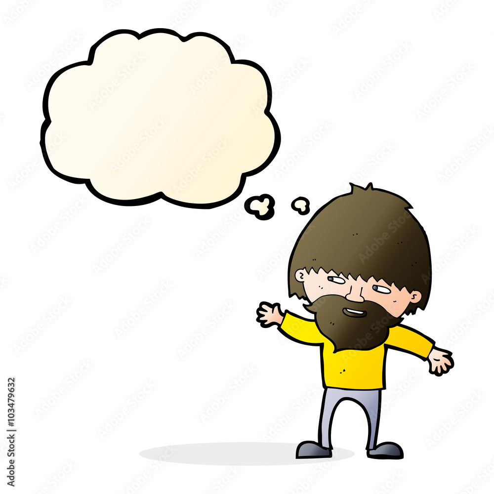 cartoon happy bearded man waving with thought bubble cartoon happy bearded man waving with thought bubble