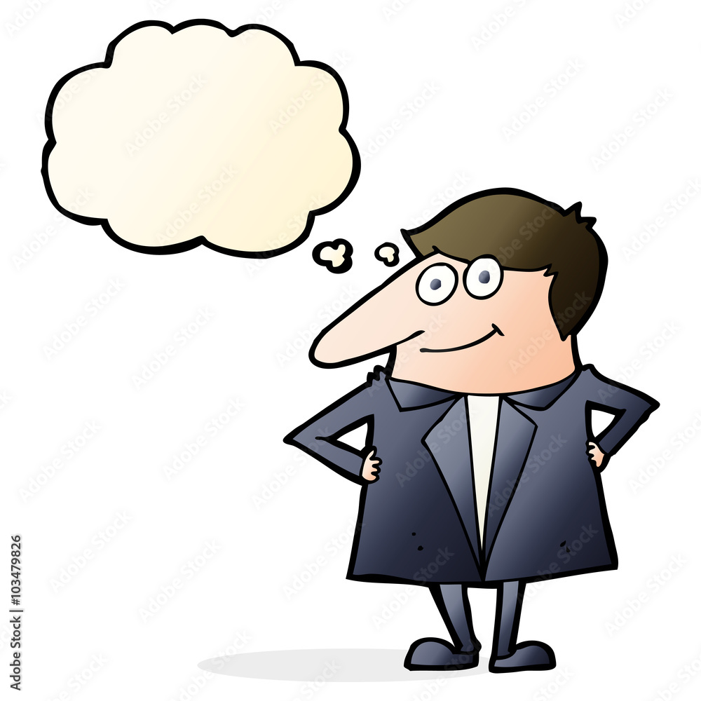 cartoon happy man in suit with thought bubble cartoon happy man in suit with thought bubble