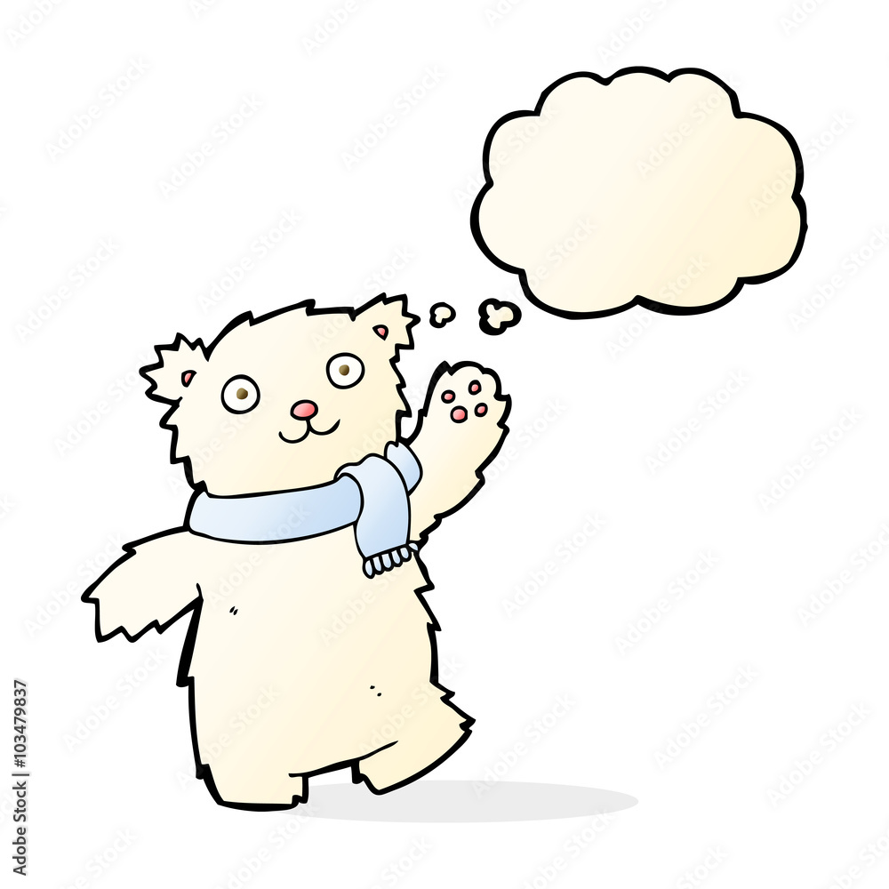 cartoon teddy bear wearing scarf with thought bubble cartoon teddy bear wearing scarf with thought bubble