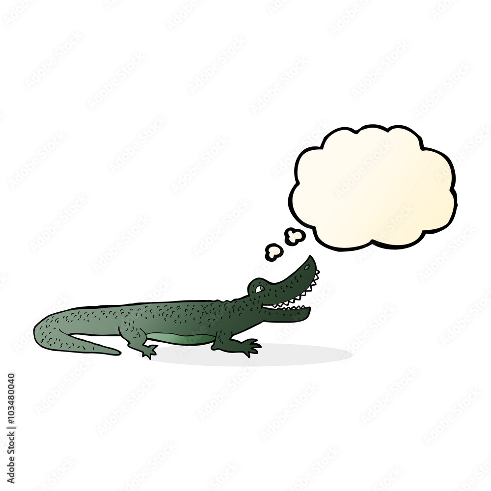 Fototapeta premium cartoon happy crocodile with thought bubble