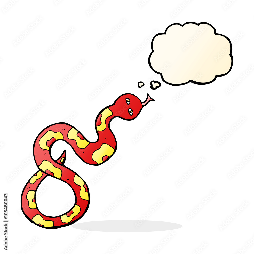 Obraz premium cartoon snake with thought bubble