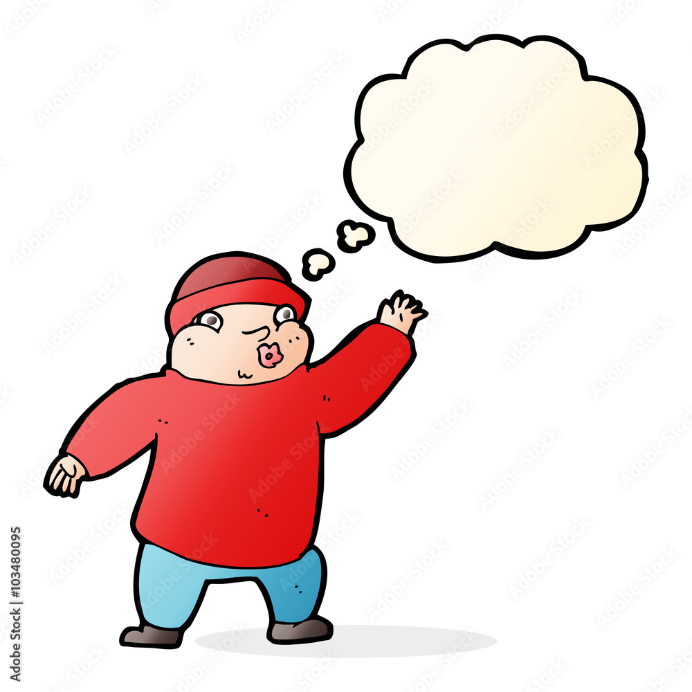 cartoon man in hat waving with thought bubble cartoon man in hat waving with thought bubble