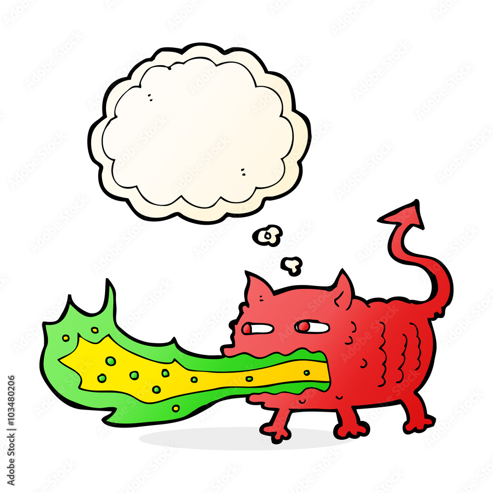 cartoon fire breathing imp with thought bubble cartoon fire breathing imp with thought bubble