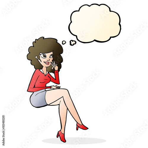 cartoon office woman sitting with thought bubble