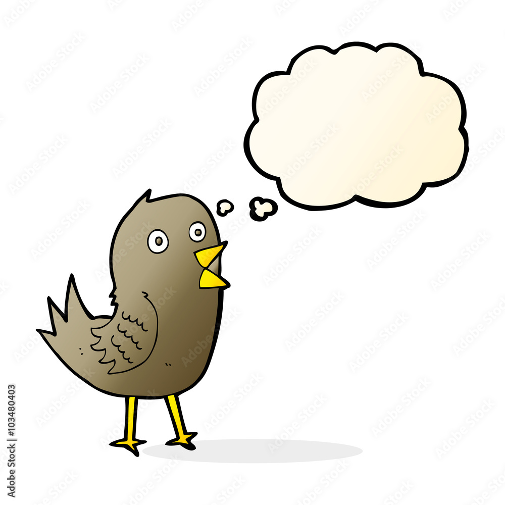cartoon tweeting bird with thought bubble cartoon tweeting bird with thought bubble