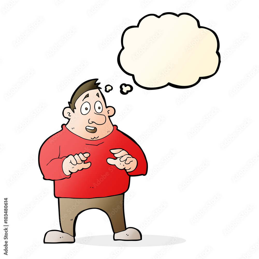 cartoon excited overweight man with thought bubble cartoon excited overweight man with thought bubble