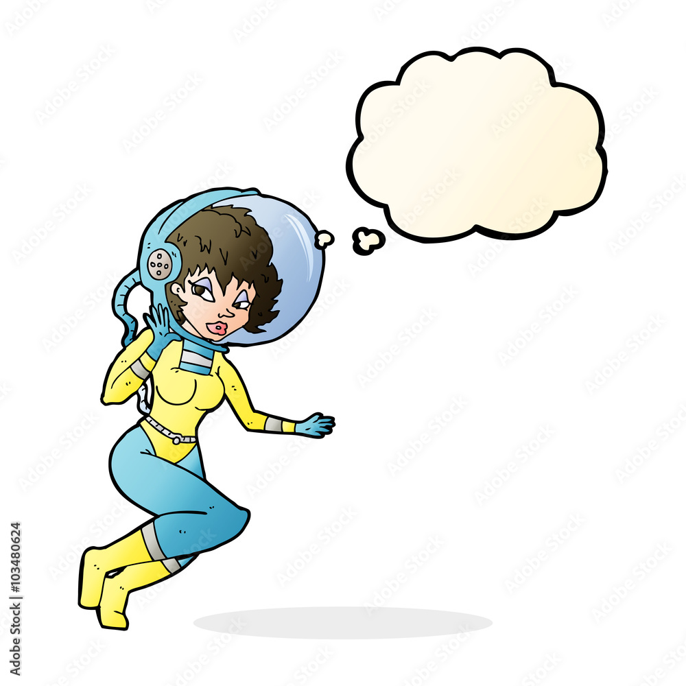 cartoon space woman with thought bubble cartoon space woman with thought bubble