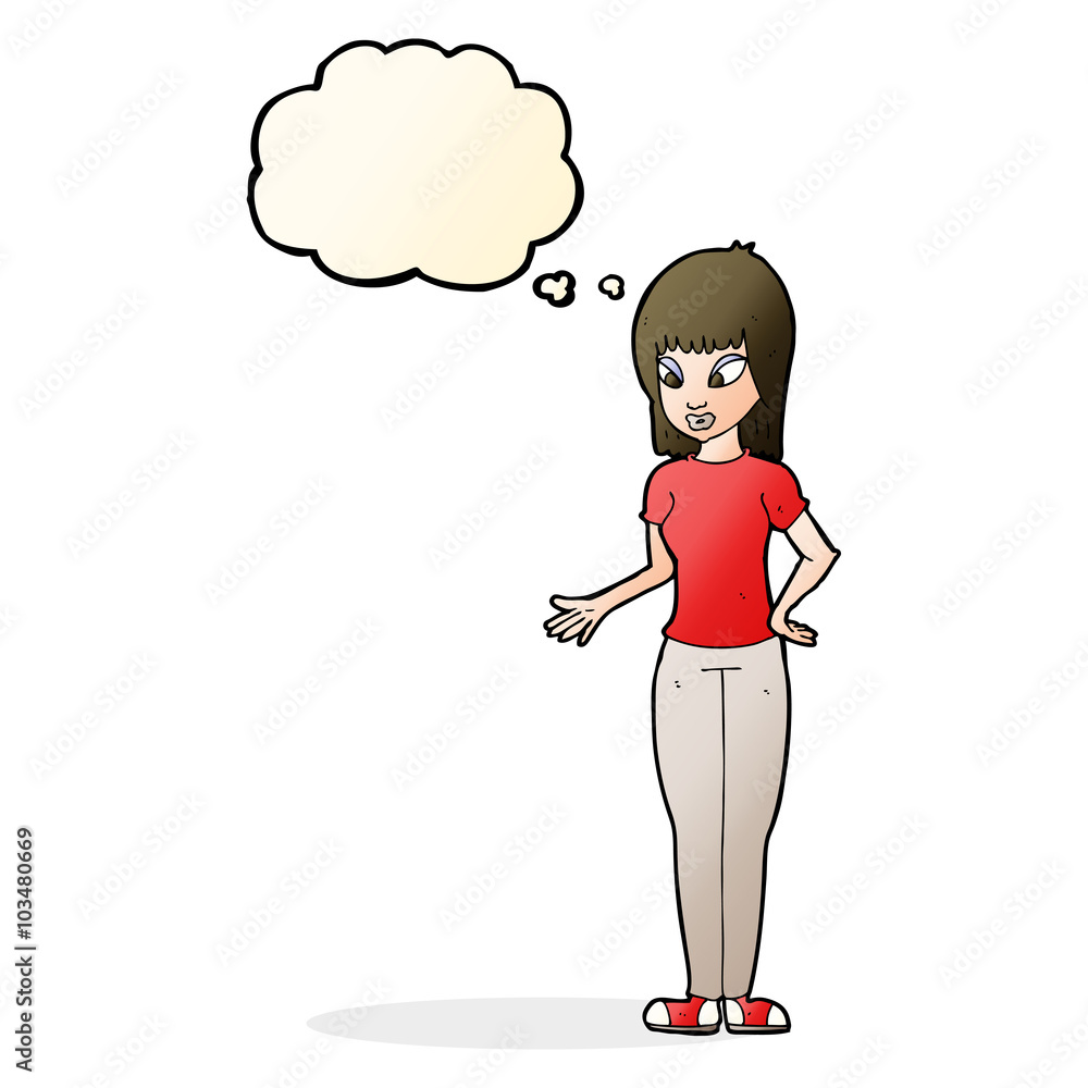 cartoon woman explaining with thought bubble cartoon woman explaining with thought bubble