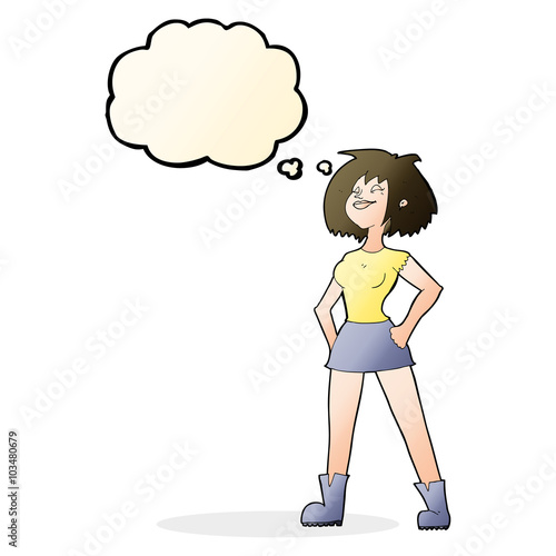 cartoon capable woman with thought bubble