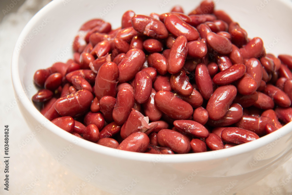 Red bean on the white plate Red bean on the white plate