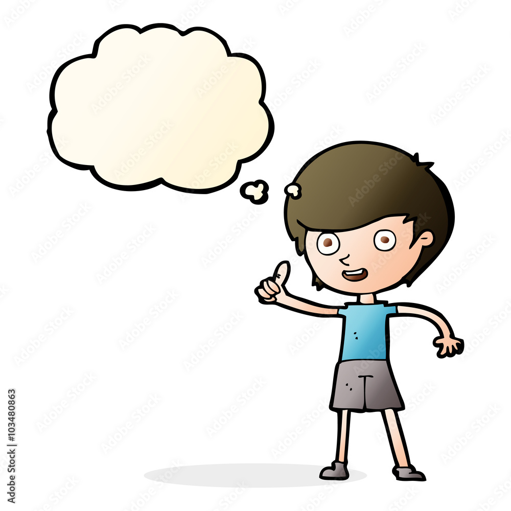 cartoon boy giving thumbs up symbol with thought bubble cartoon boy giving thumbs up symbol with thought bubble