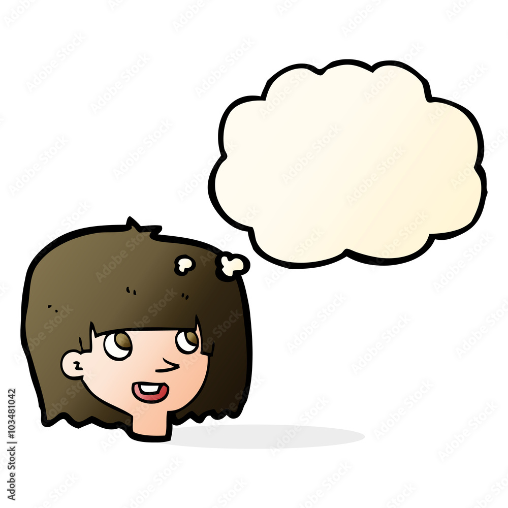 cartoon happy female face with thought bubble cartoon happy female face with thought bubble