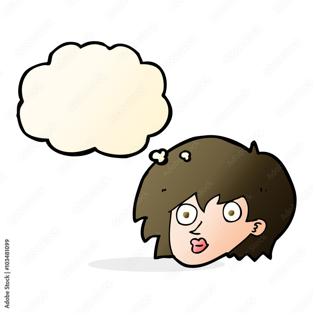 cartoon surprised female face with thought bubble cartoon surprised female face with thought bubble