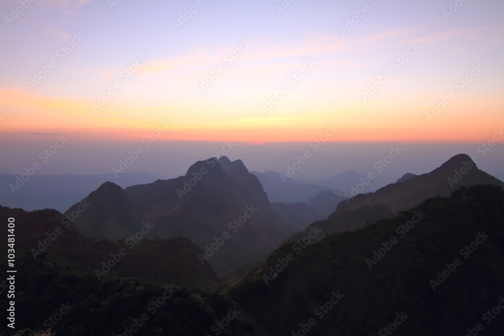 View of high mountain in sunset time / low light time on mountain View of high mountain in sunset time / low light time on mountain
