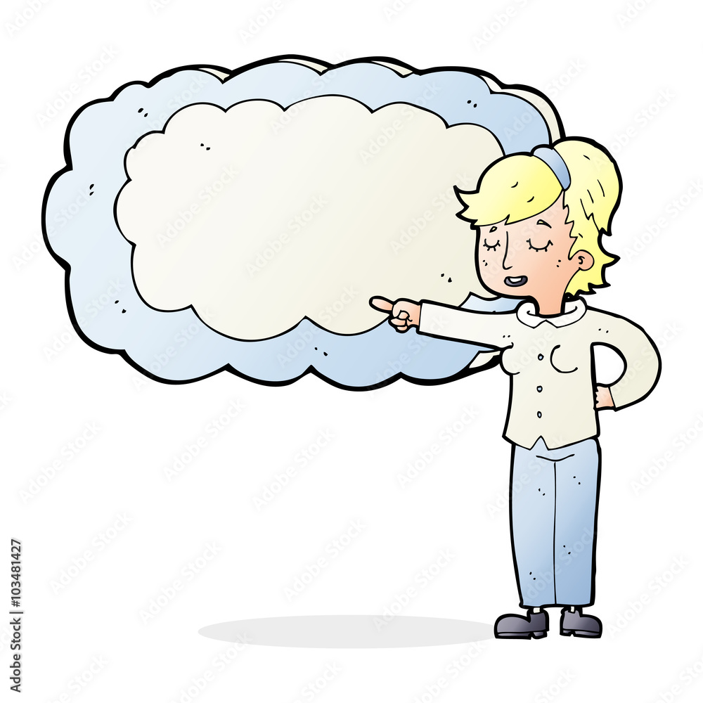 Fototapeta premium cartoon woman with text space cloud