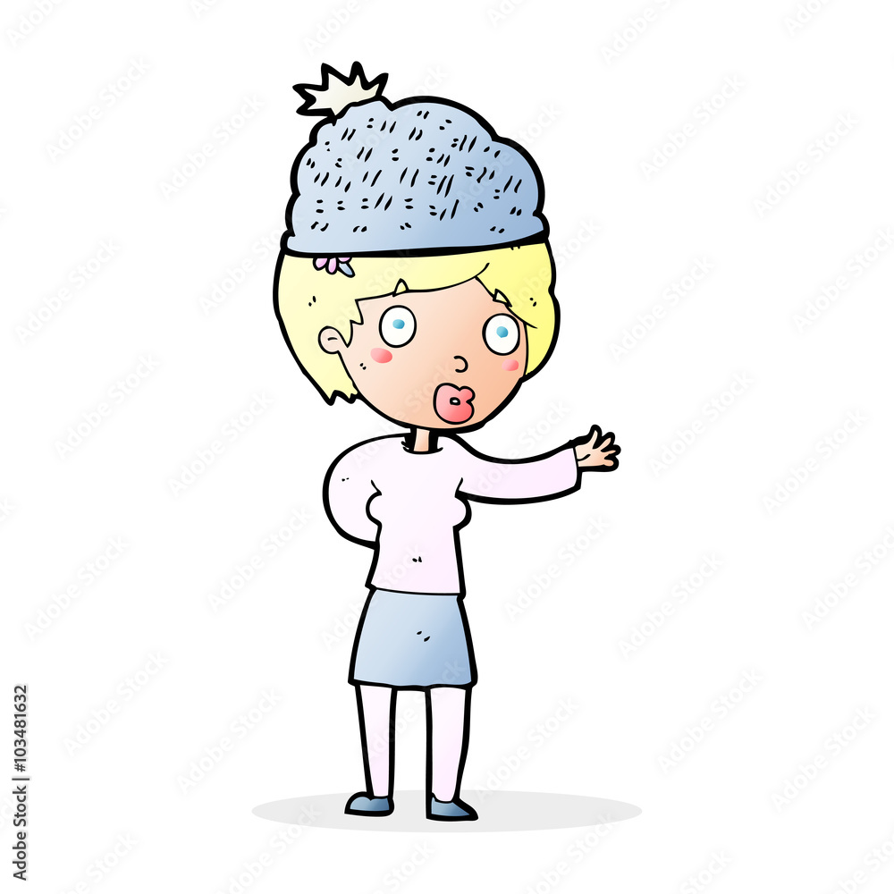 cartoon woman wearing winter hat cartoon woman wearing winter hat