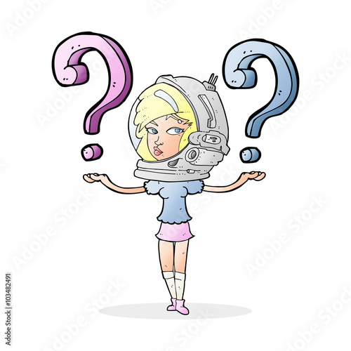 cartoon spacewoman asking questions