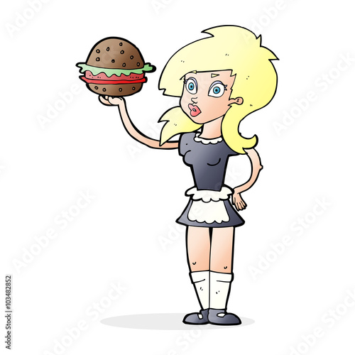 cartoon waitress with burger