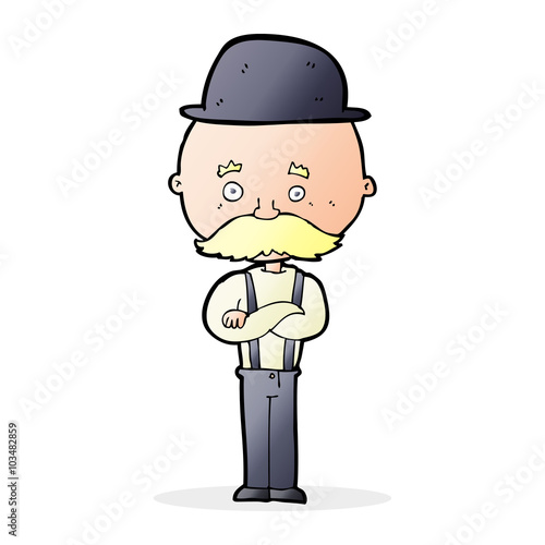 cartoon man wearing bowler hat