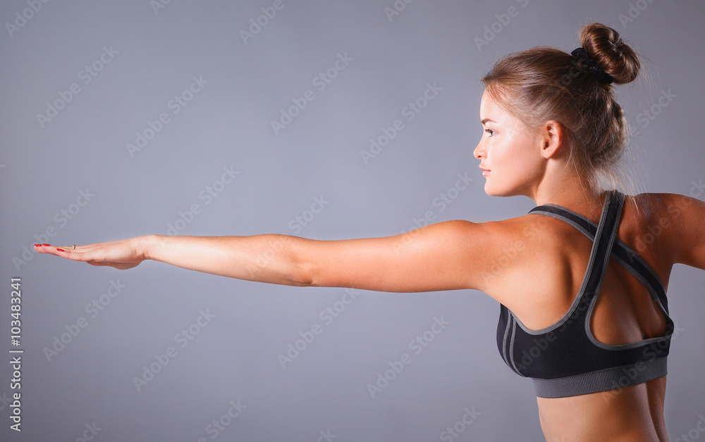 Portrait of sport girl doing yoga stretching exercise Portrait of sport girl doing yoga stretching exercise