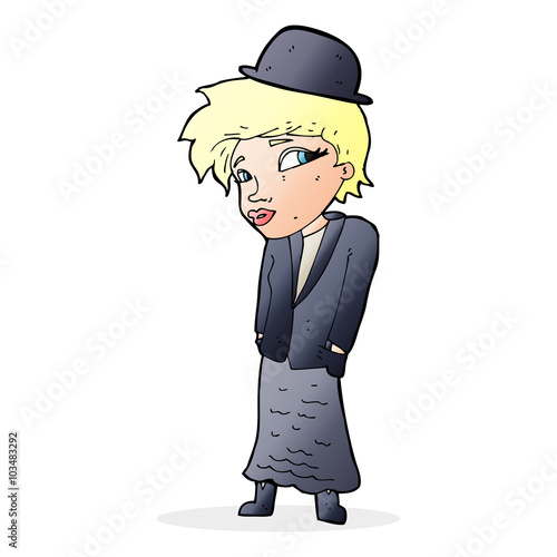 cartoon woman in bowler hat