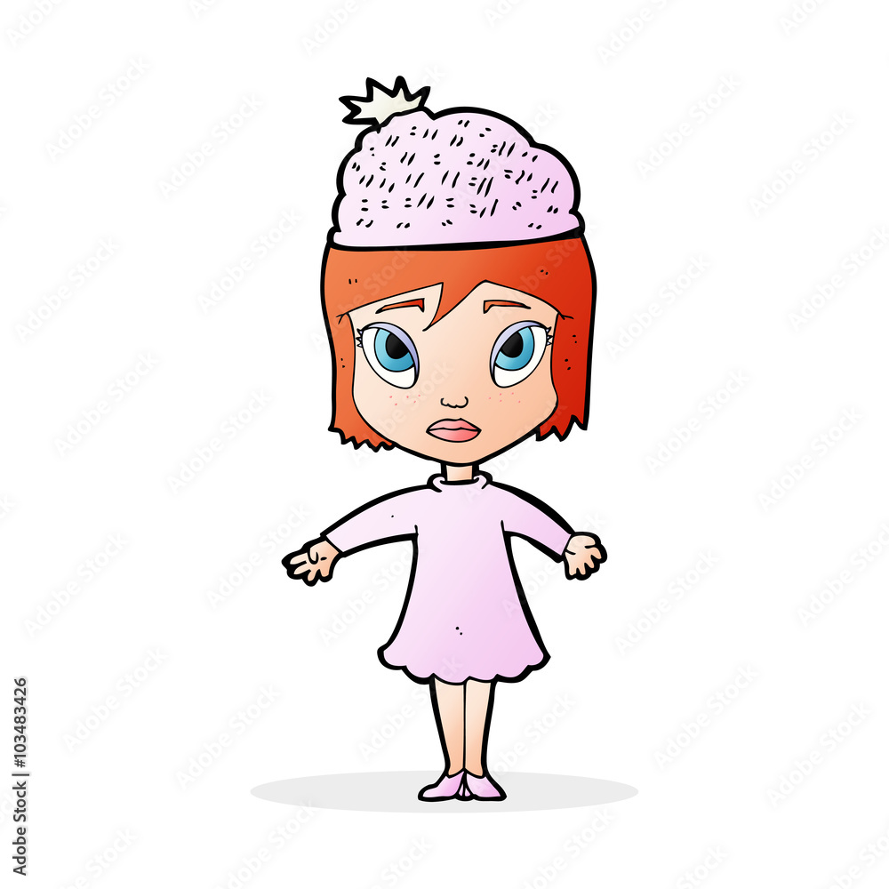 cartoon woman wearing winter hat cartoon woman wearing winter hat