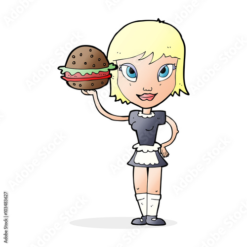 cartoon waitress with burger