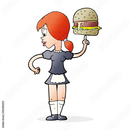 cartoon waitress serving a burger