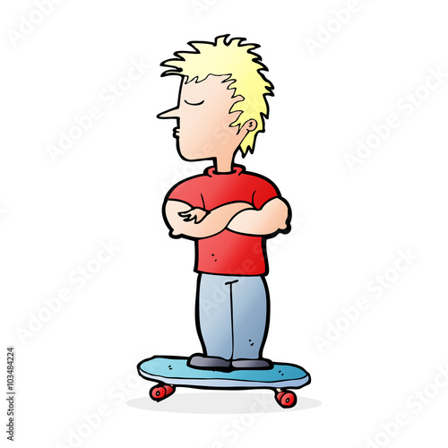 cartoon arrogant boy on skateboard