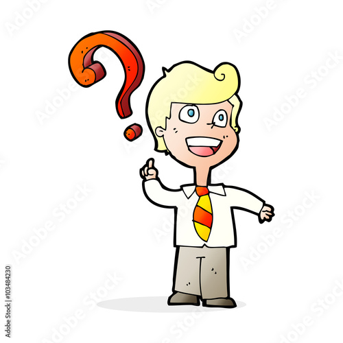 cartoon school boy asking question