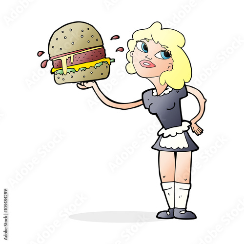 cartoon waitress serving burger
