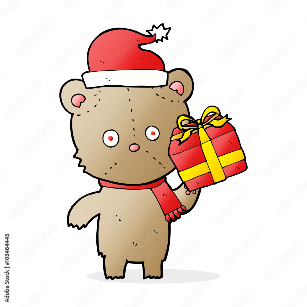 cartoon christmas teddy bear with present cartoon christmas teddy bear with present