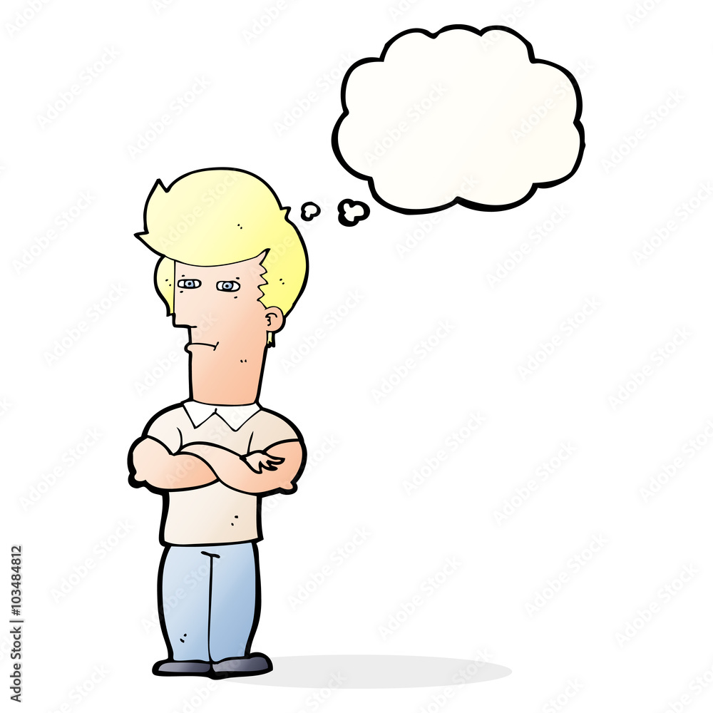 cartoon man with folded arms with thought bubble cartoon man with folded arms with thought bubble