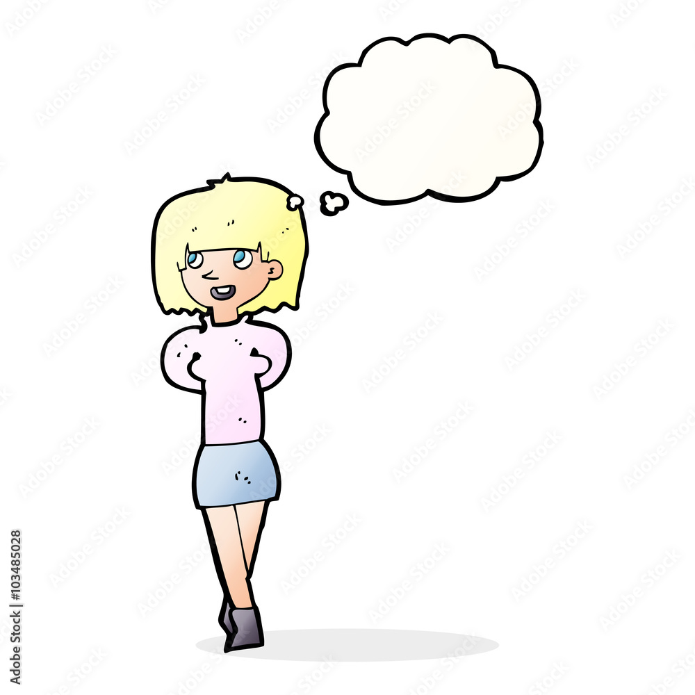 cartoon happy woman with thought bubble cartoon happy woman with thought bubble