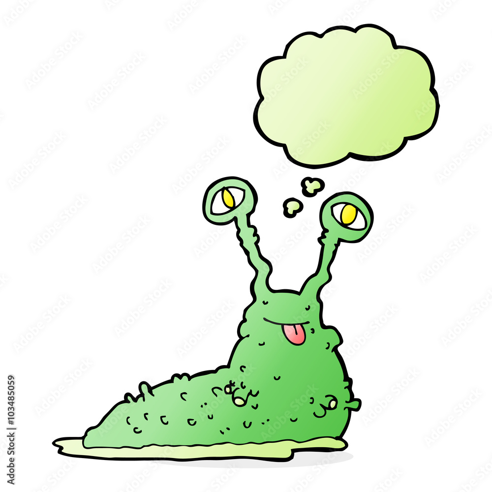 Obraz premium cartoon gross slug with thought bubble